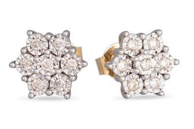 Lot 44 - A PAIR OF DIAMOND CLUSTER EARRINGS, each...