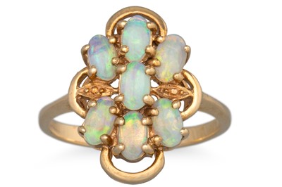 Lot 45 - AN OPAL CLUSTER RING, in shaped setting,...
