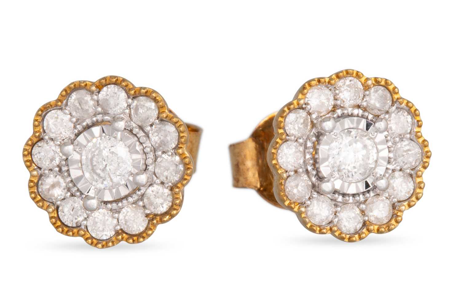 Lot 65 - A PAIR OF DIAMOND CLUSTER EARRINGS, each...