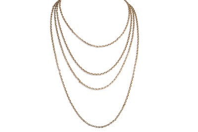 Lot 70 - A 9CT GOLD MUFF CHAIN, ca 33", ca 18.2 g.