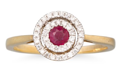 Lot 76 - A RUBY AND DIAMOND TARGET RING, engraved on...