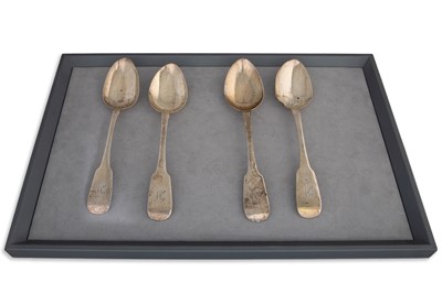 Lot 434 - A SET OF FOUR WILLIAM IV IRISH SILVER FIDDLE...