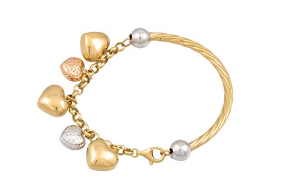 Lot 242 - A 14CT GOLD CHARM BRACELET, suspending heart...