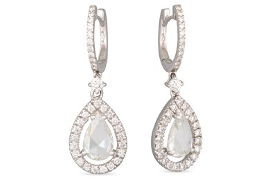 Lot 226 - A PAIR OF ROSE CUT DIAMOND DROP CLUSTER...