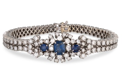 Lot 251 - A SAPPHIRE AND DIAMOND BRACELET, the three...