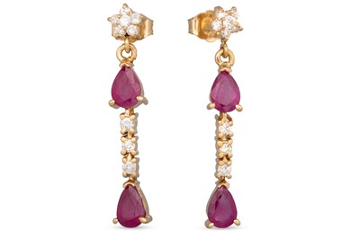 Lot 189 - A PAIR OF RUBY AND DIAMOND DROP EARRINGS, each...