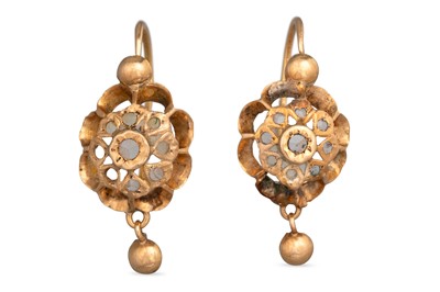 Lot 214 - A PAIR OF DIAMOND DROP EARRINGS, the rose cut...