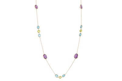 Lot 278 - A MULTI-GEM SET NECKLACE, set with amethyst,...