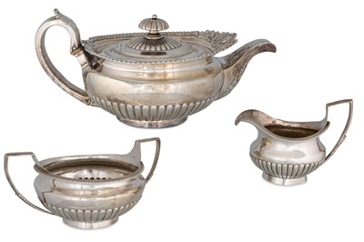 Lot 420 - A GEORGE III SILVER THREE PIECE TEA SERVICE,...