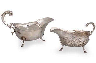 Lot 421 - TWO SILVER HELMET SHAPED SAUCE BOATS,...