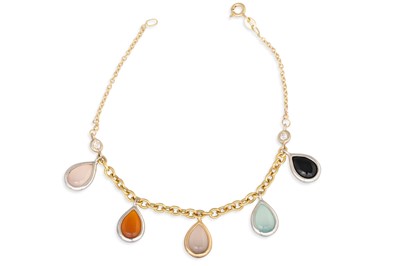Lot 156 - A QUARTZ & GEM-STONE BRACELET, gems dropped...