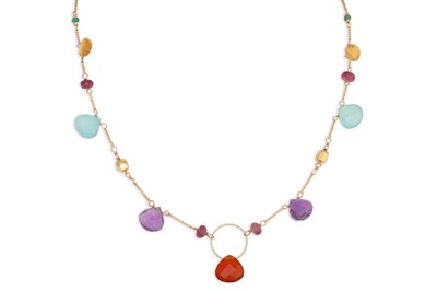 Lot 158 - A CHALCEDONY AND QUARTZ DROP NECK CHAIN,...