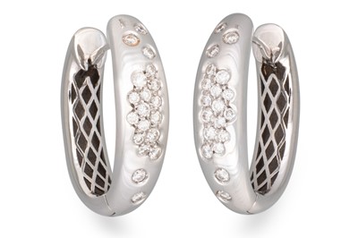 Lot 108 - A PAIR OF DIAMOND SET HOOP EARRINGS, pavé set...