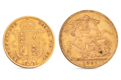 Lot 377 - A FULL AND A HALF GOLD SOVEREIGN ENGLISH COINS,...
