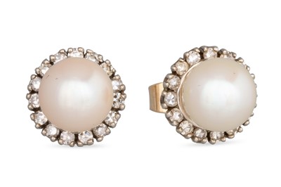 Lot 239 - A PAIR OF PEARL AND DIAMOND CLUSTER EARRINGS,...