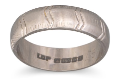 Lot 244 - AN 18CT WHITE GOLD BAND RING, with chevron...
