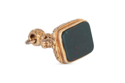Lot 308 - A 9CT GOLD FOB, with bloodstone seal, 28 x 19 mm