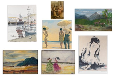 Lot 526 - PETE HOGAN (IRL 20th Century) Fishing boat in...