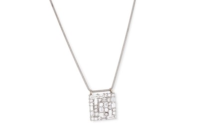 Lot 319 - A DIAMOND CLUSTER PENDANT, square form, set...