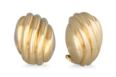 Lot 246 - A PAIR OF 14CT YELLOW GOLD EARRINGS, domed...