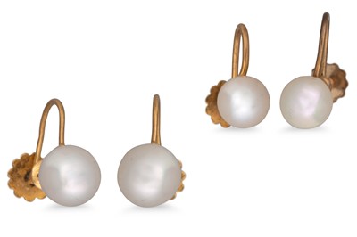 Lot 191 - TWO PAIRS OF VINTAGE PEARL SET EARRINGS, 9ct...
