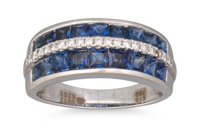 Lot 171 - DIAMOND AND SAPPHIRE THREE ROWED RING, mounted...