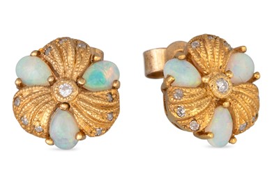 Lot 215 - A PAIR OF VINTAGE OPAL AND DIAMOND CLUSTER...