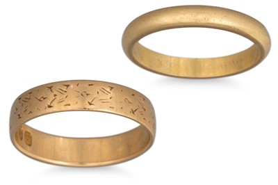 Lot 286 - TWO 18CT GOLD BAND RINGS, 6.9 g. size M-N