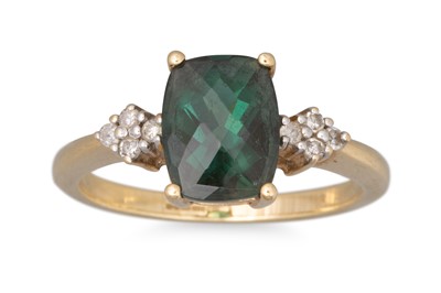 Lot 154 - A GREEN TOURMALINE AND DIAMOND RING, mounted...