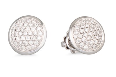 Lot 71 - A PAIR OF PAVÉ SET DIAMOND EARRINGS, circular...