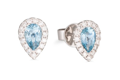 Lot 91 - A PAIR OF AQUAMARINE AND DIAMOND CLUSTER...