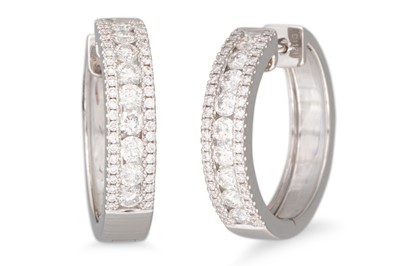 Lot 92 - A PAIR OF DIAMOND SET HOOP EARRINGS, the...