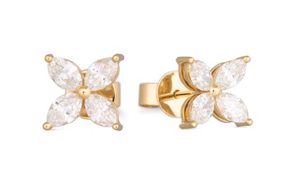 Lot 141 - A PAIR OF DIAMOND CLUSTER EARRINGS, of floral...