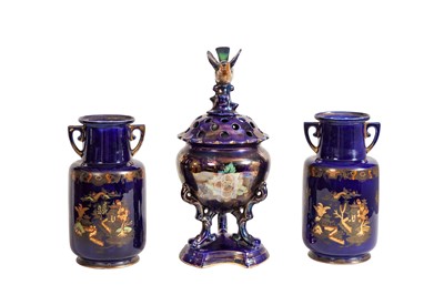 Lot 187 - AN EDWARDIAN CERAMIC GARNITURE, comprising of...