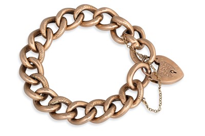 Lot 13 - AN ANTIQUE GOLD CURB BRACELET, with padlock...