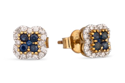 Lot 15 - A PAIR OF DIAMOND AND SAPPHIRE CLUSTER...
