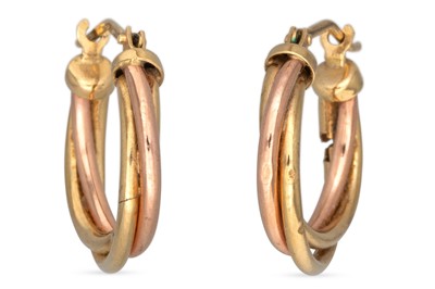 Lot 78 - A PAIR OF 9CT TWO-TONE GOLD HOOP EARRINGS,...