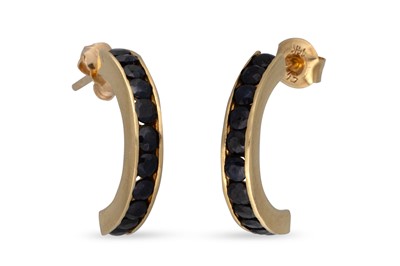 Lot 79 - A PAIR OF SAPPHIRE HALF HOOP EARRINGS, the...