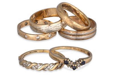 Lot 36 - A COLLECTION OF SIX 9CT RINGS, total weight 13g