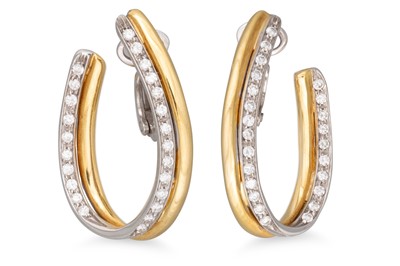 Lot 234 - A PAIR OF DIAMOND HALF HOOP EARRINGS, the...