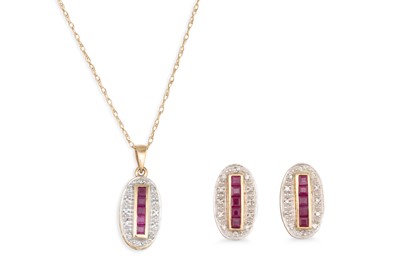 Lot 104 - A PAIR OF RUBY AND DIAMOND EARRINGS, together...
