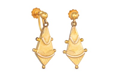 Lot 105 - A PAIR OF ANTIQUE EARRINGS, mounted in 9ct...
