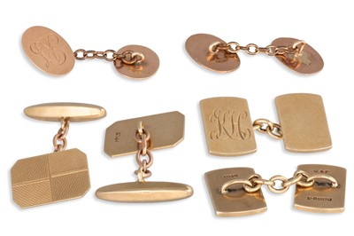 Lot 1 - THREE PAIRS OF 9CT GOLD GENT'S CUFFLINKS,...