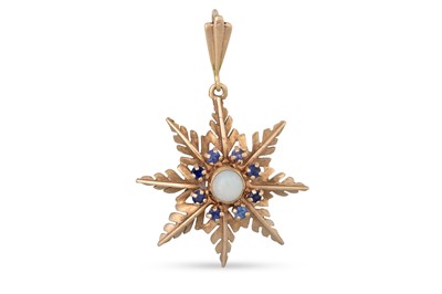 Lot 372 - A VINTAGE GOLD STAR PENDANT, set with sapphire...