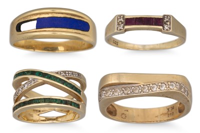 Lot 375 - FOUR 14CT YELLOW GOLD RINGS, 18.6 g.