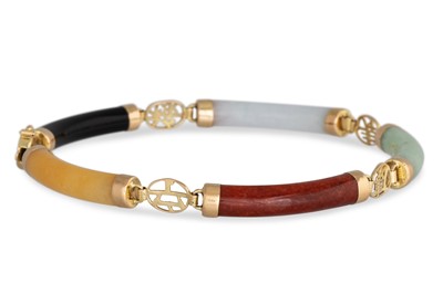 Lot 131 - A MULTI COLOURED JADE & GEM SET BRACELET,...
