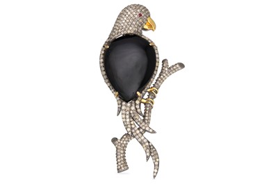 Lot 8 - A DIAMOND AND BLACK ONYX NOVELTY BROOCH,...