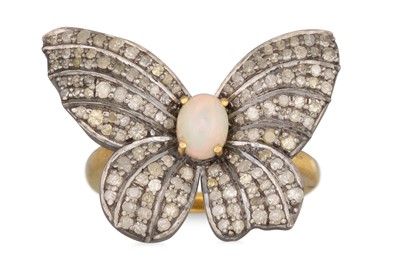 Lot 18 - AN OPAL AND DIAMOND RING, modelled as a...