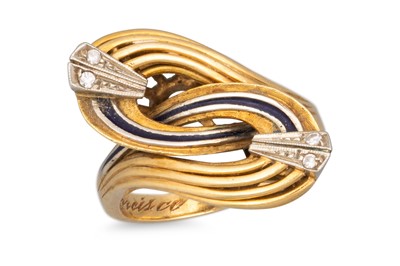 Lot 168 - A MID CENTURY ENAMEL AND DIAMOND RING, cross...