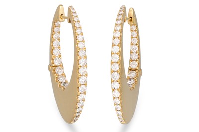 Lot 183 - A PAIR OF DIAMOND SET HOOP EARRINGS, diamond...